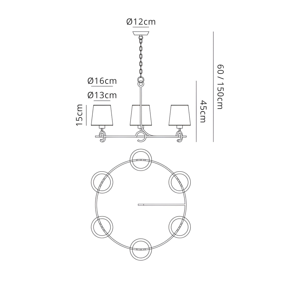 Argi 82cm 6 Light Chandelier - Brown Oxide With Taupe Shades