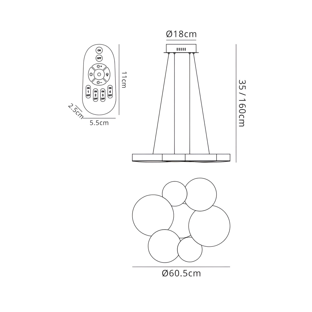 Lunas 60.5cm LED Suspension Light With RF Remote Control - White