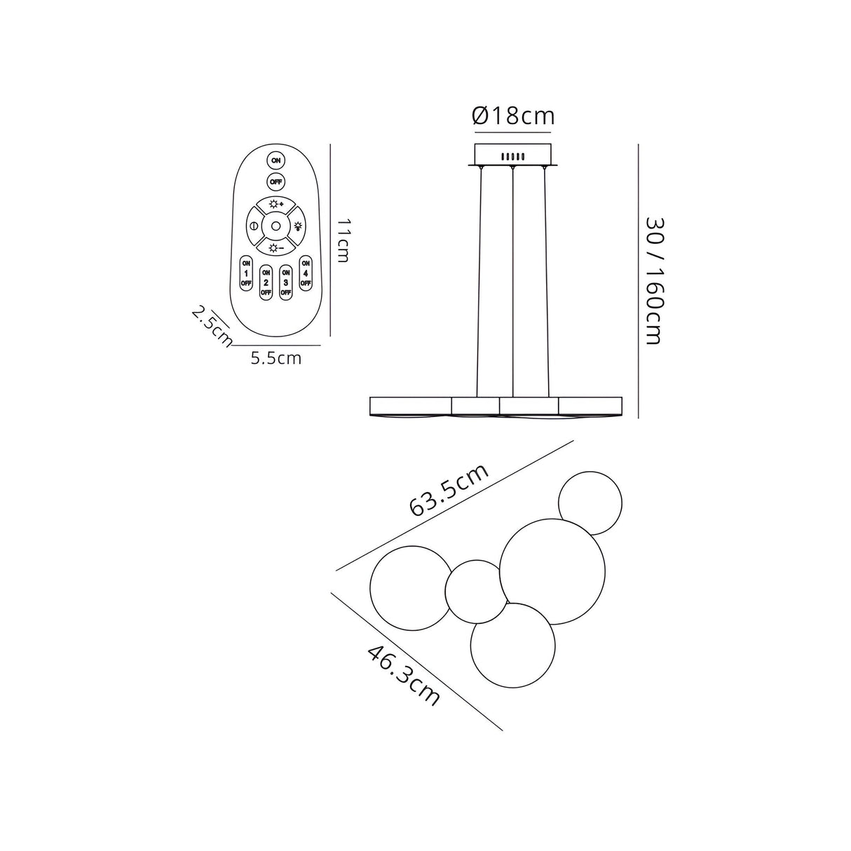 Lunas 63.5cm LED Suspension Light With RF Remote Control - White