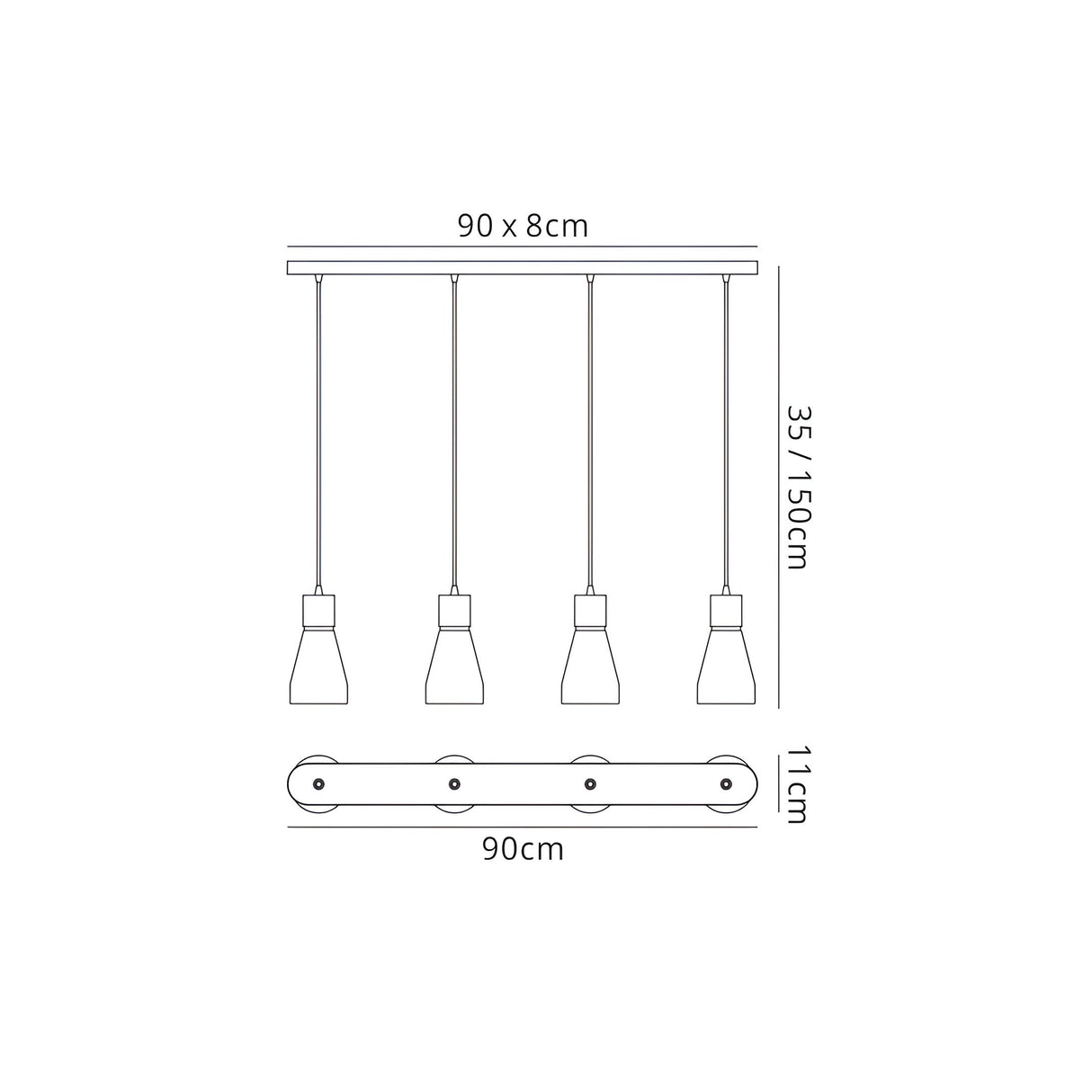 Kos 4 Light Bar Pendant Light - White & Black