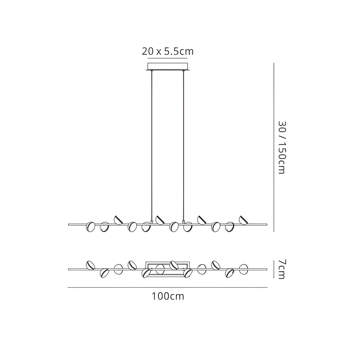 Adn 100cm LED Linear Suspension Light 36W 3000K - White