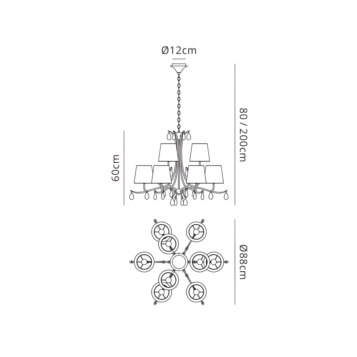 Andrea 88cm 9 Light Chandelier - Polished Chrome With White Shades