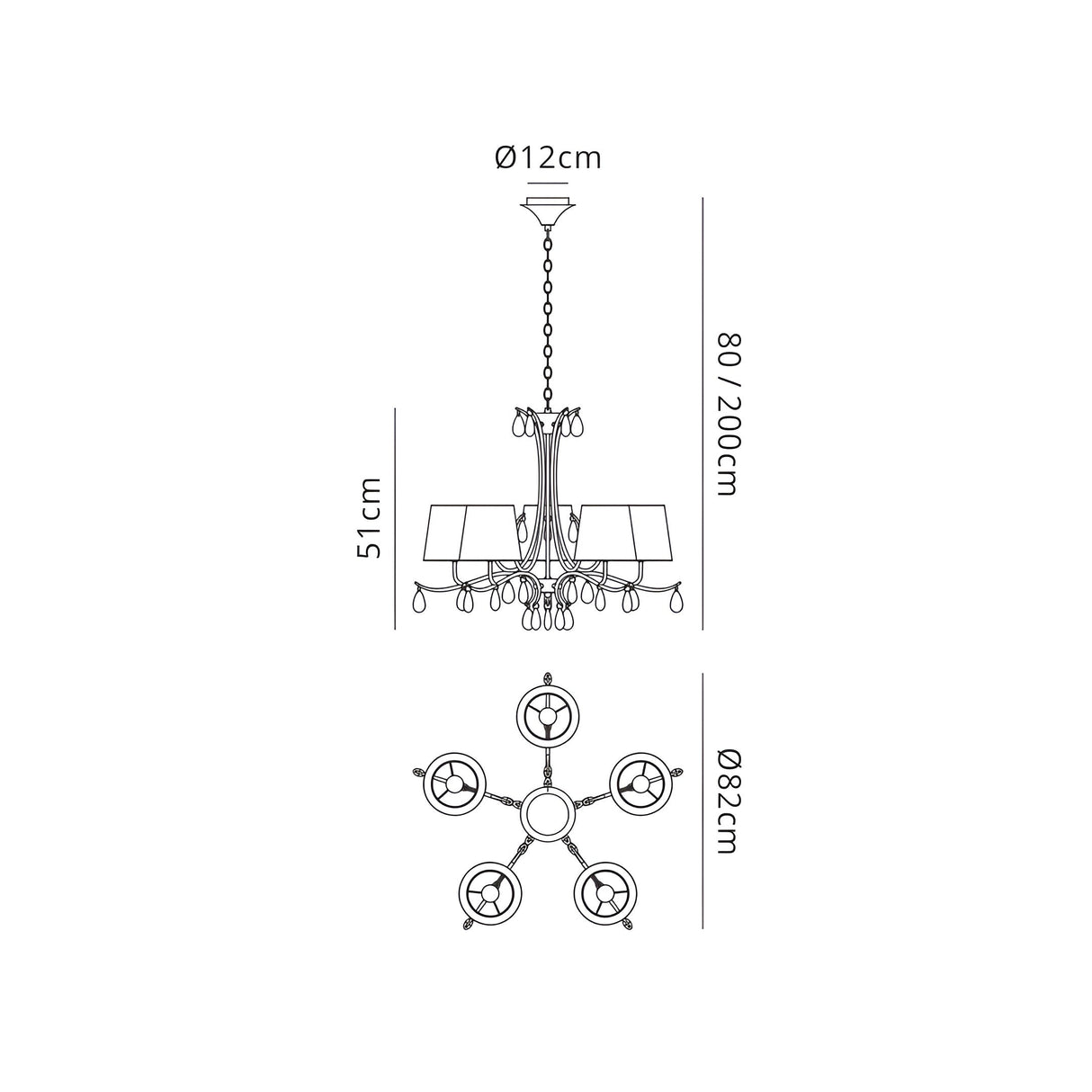 Andrea 81.5cm 5 Light Chandelier - Polished Chrome With  White Shades