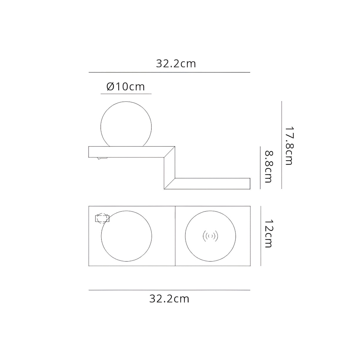 Zanzibar Globe LED Wall Light With Switch & Phone Induction Charger 6W 3000K - Sand Black