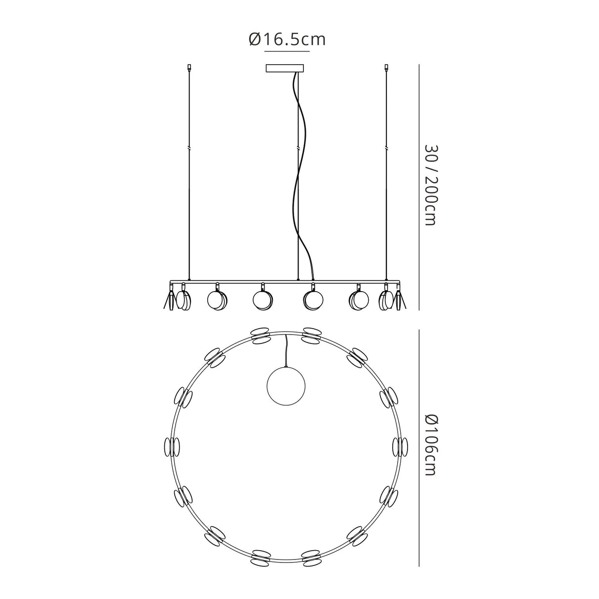 Shell 106cm Round LED Suspension Light 60W 3000K - Gold