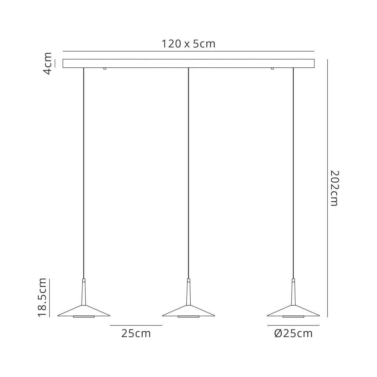 Orion 3 Light LED Bar Pendant Light 24W 3000K - Black & Brass