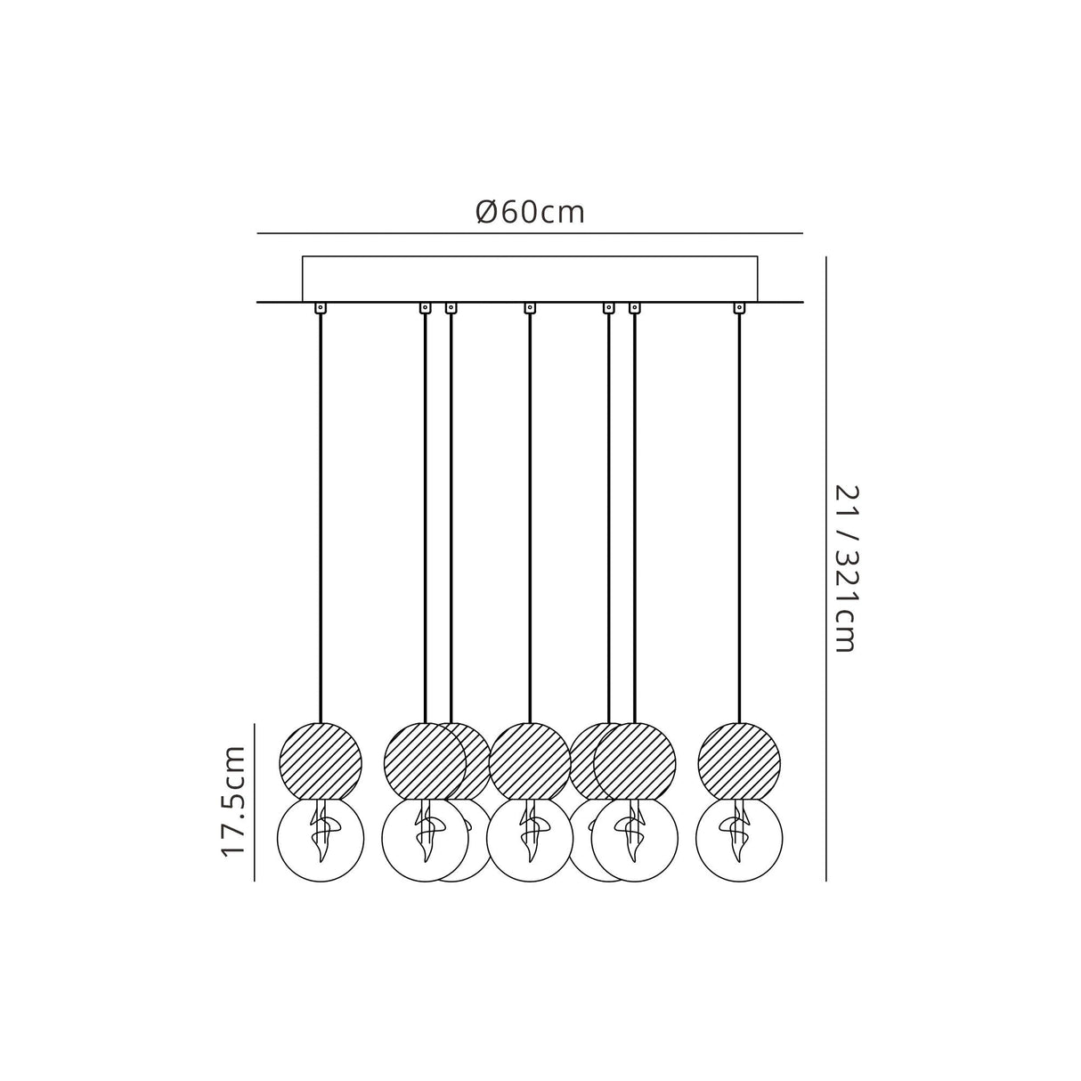 Galaxia 9 Light Round Cement Cluster Pendant Light - Multicoloured