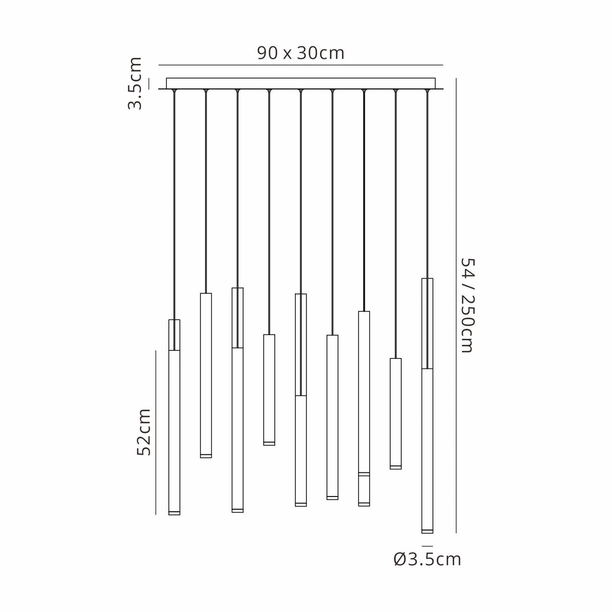 Cala 14 Light LED Bar Pendant Light 84W 3000K - Multicoloured