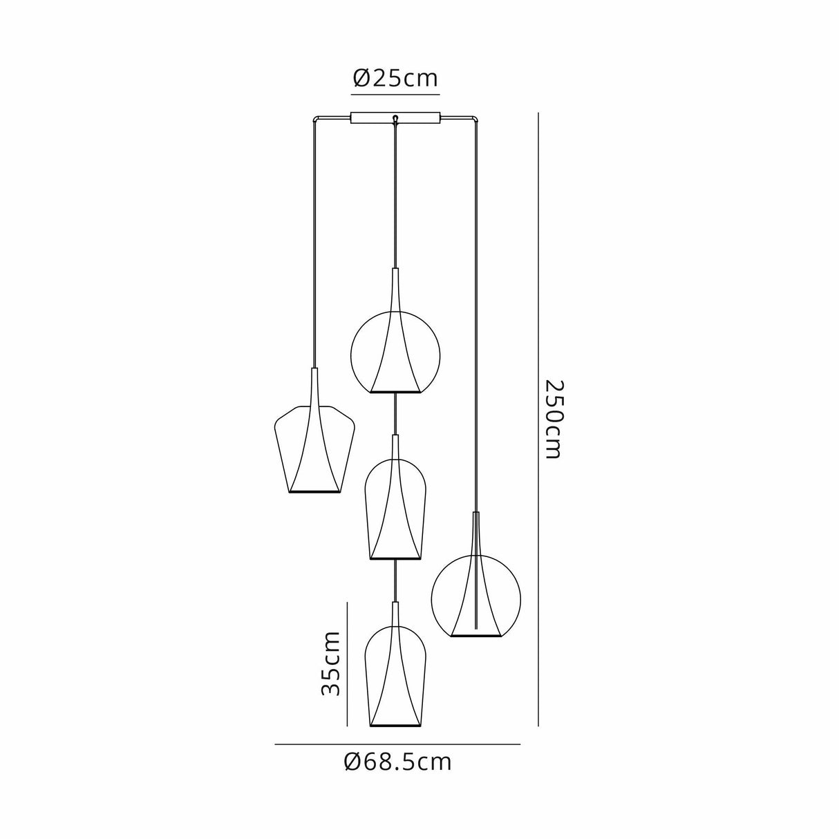Elsa 5 Light Glass Cluster Pendant Light - Multicoloured