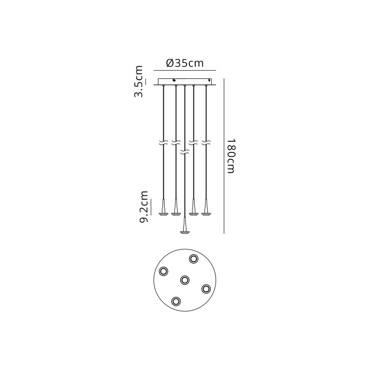 Andromeda 5 Light LED Glass Cluster Pendant Light - Light Gold (Frame Only)