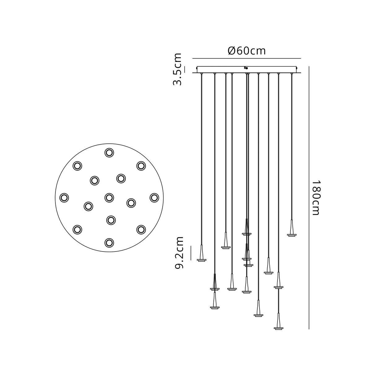 Andromeda 14 Light LED Glass Cluster Pendant Light - Light Gold (Frame Only)