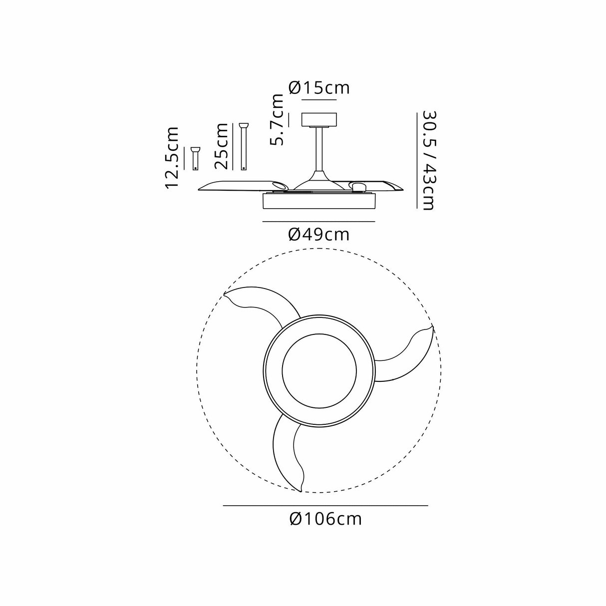 Niseko M CCT Dimmable LED Ceiling Fan Light With Remote Control - White