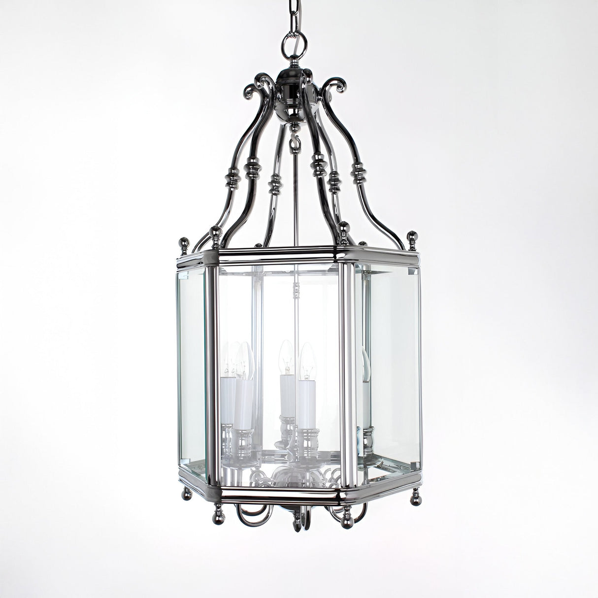 Regara 6 Light Brass & Glass Lantern Pendant Light - Chrome