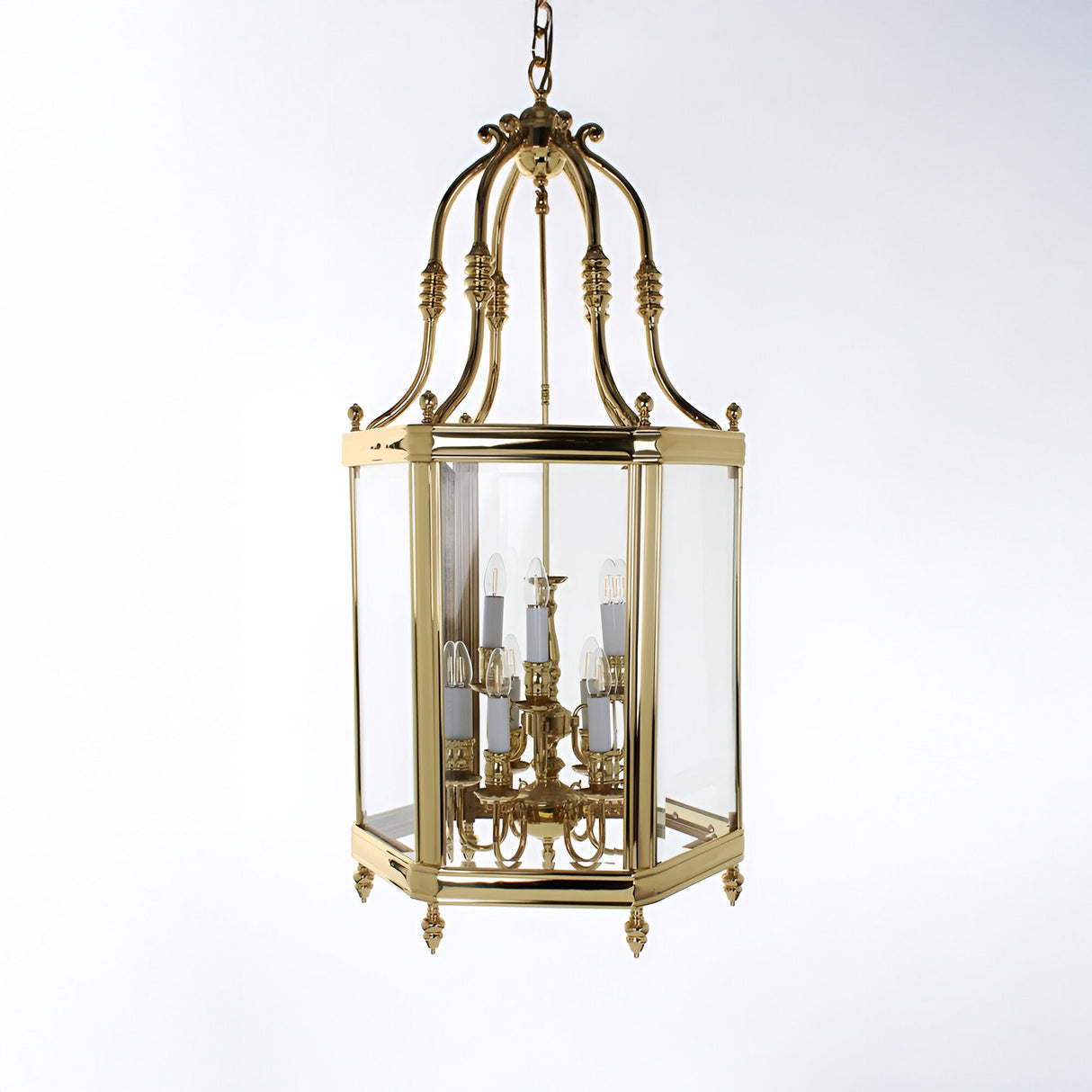 Regara 9 Light Brass & Glass Lantern Pendant Light - Polished Brass