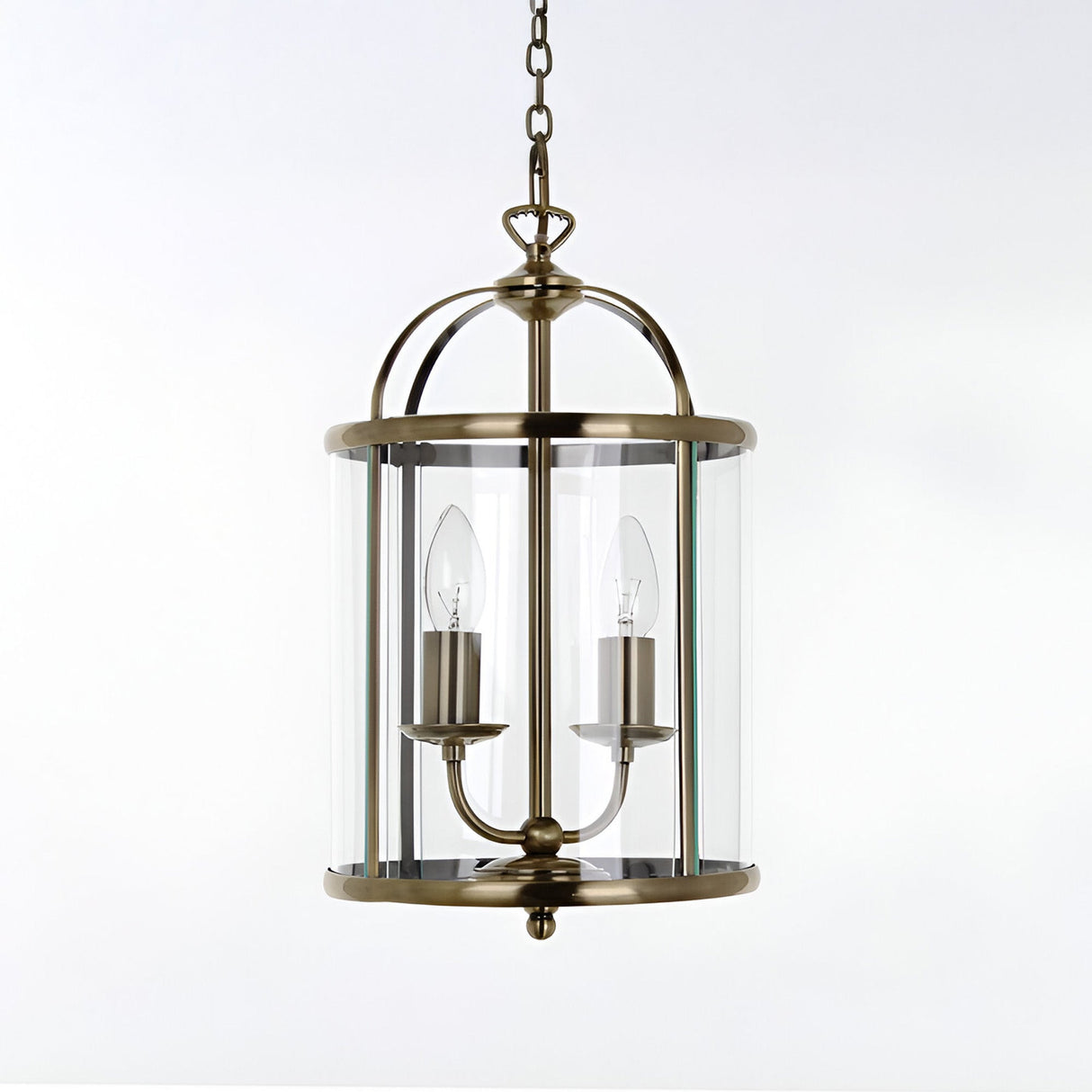 Orell 2 Light Glass Lantern - Antique Brass