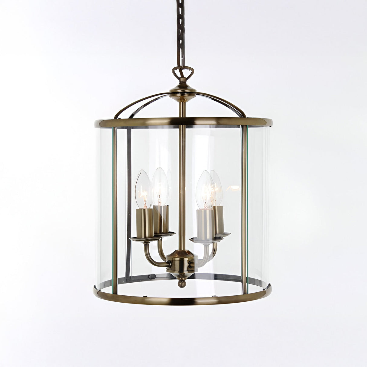 Orell 4 Light Glass Lantern - Antique Brass
