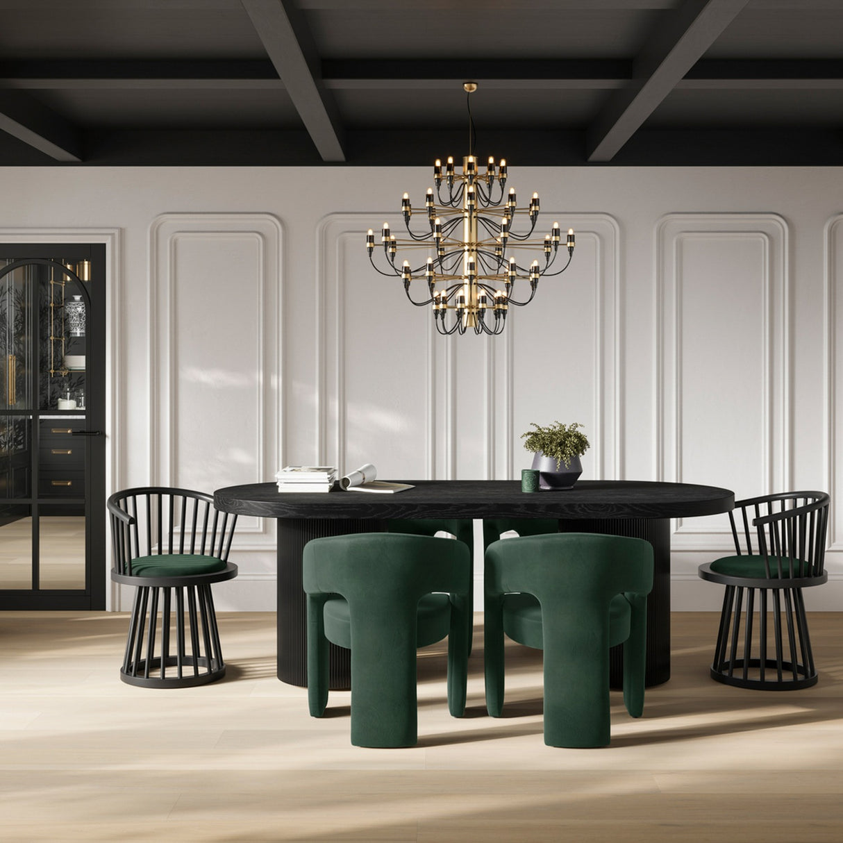 Lina Dining Chair – Forest Green / Black