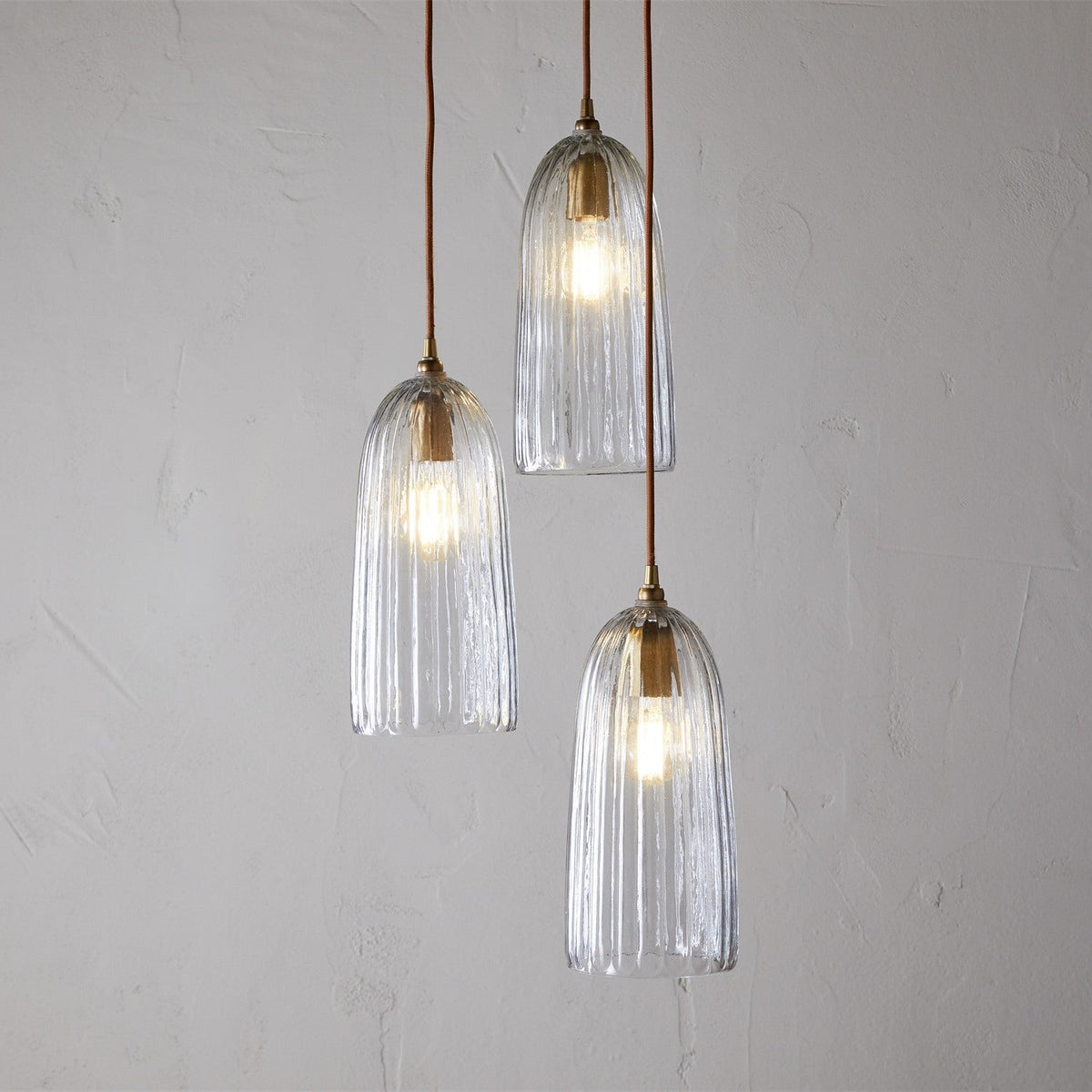 Lumina 3 Light Fluted Glass Cluster Pendant Light - Clear