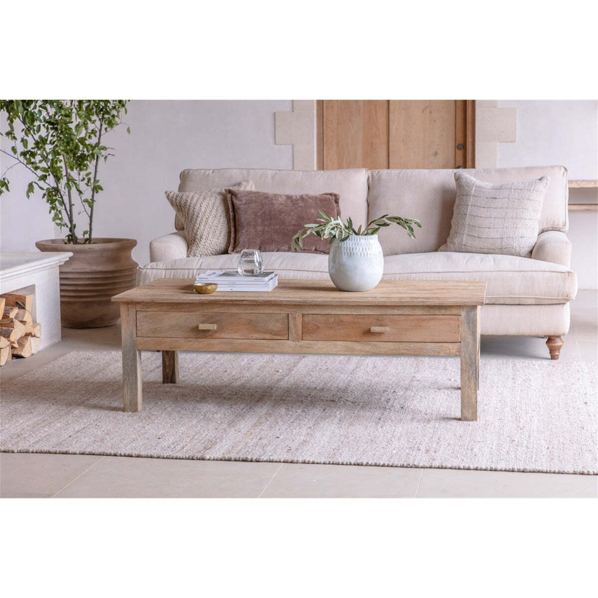 Laali Grooved Mango Wood Coffee Table - Natural