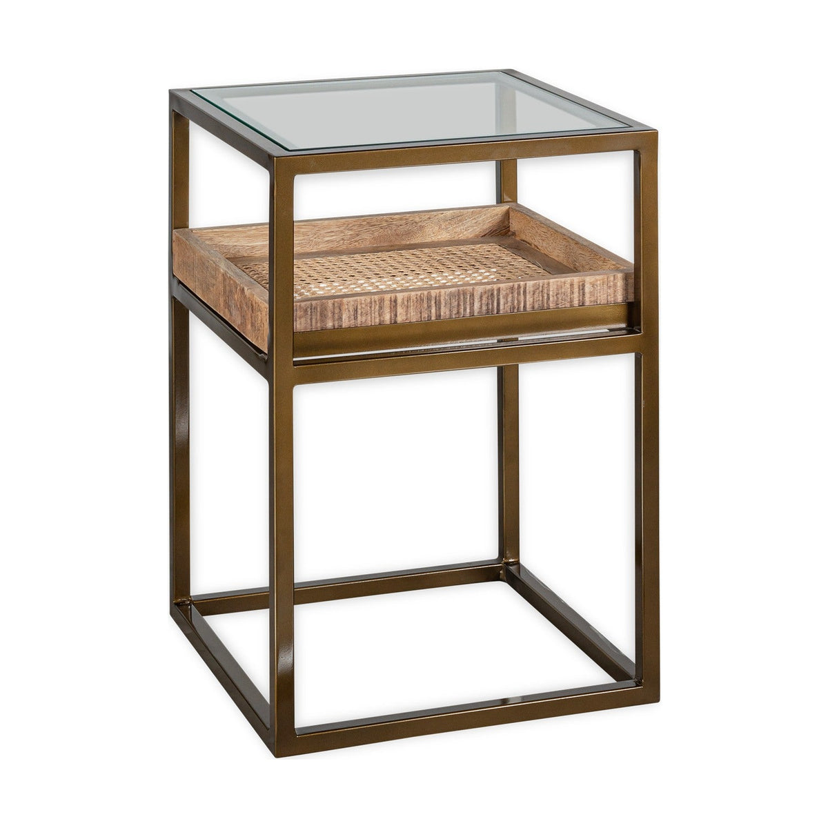 Luzon Glass & Iron Display Side Table - Brass