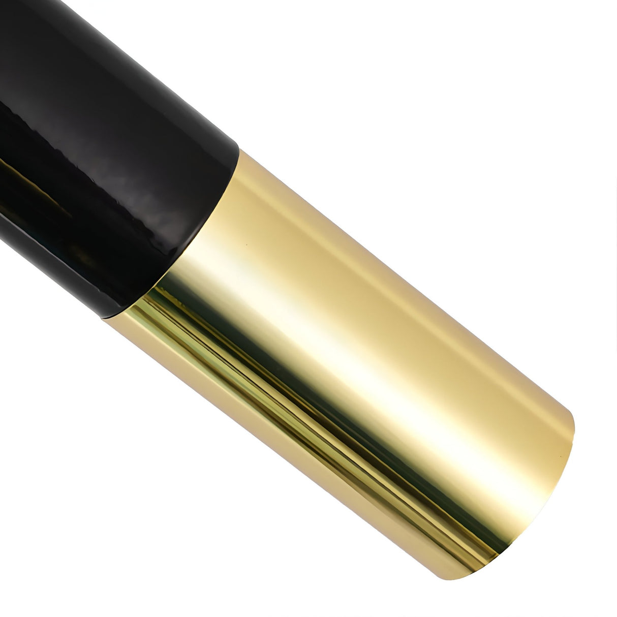 A close-up of the Leonard 3 LED Floor Lamp in black & gold, highlighting its sleek cylindrical design, isolated on a white background.