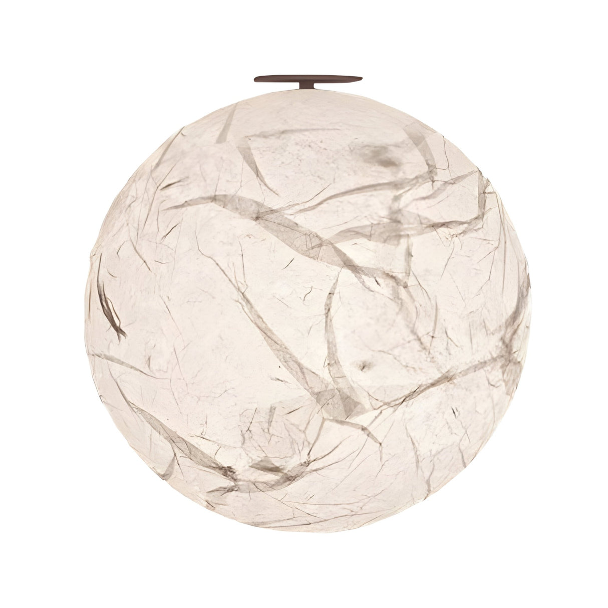 The Lunar Ceiling Light - White features a spherical design with textured, leaf-like patterns and subtle grayish lines, casting an ambient glow and bringing celestial elegance to any room.