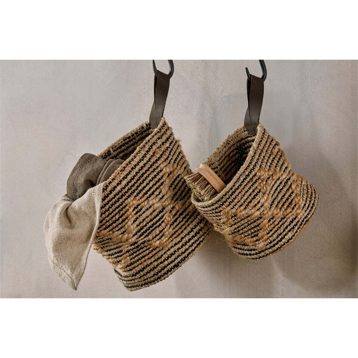 Mannu Small Wall Hung Storage Basket - Natural & Black