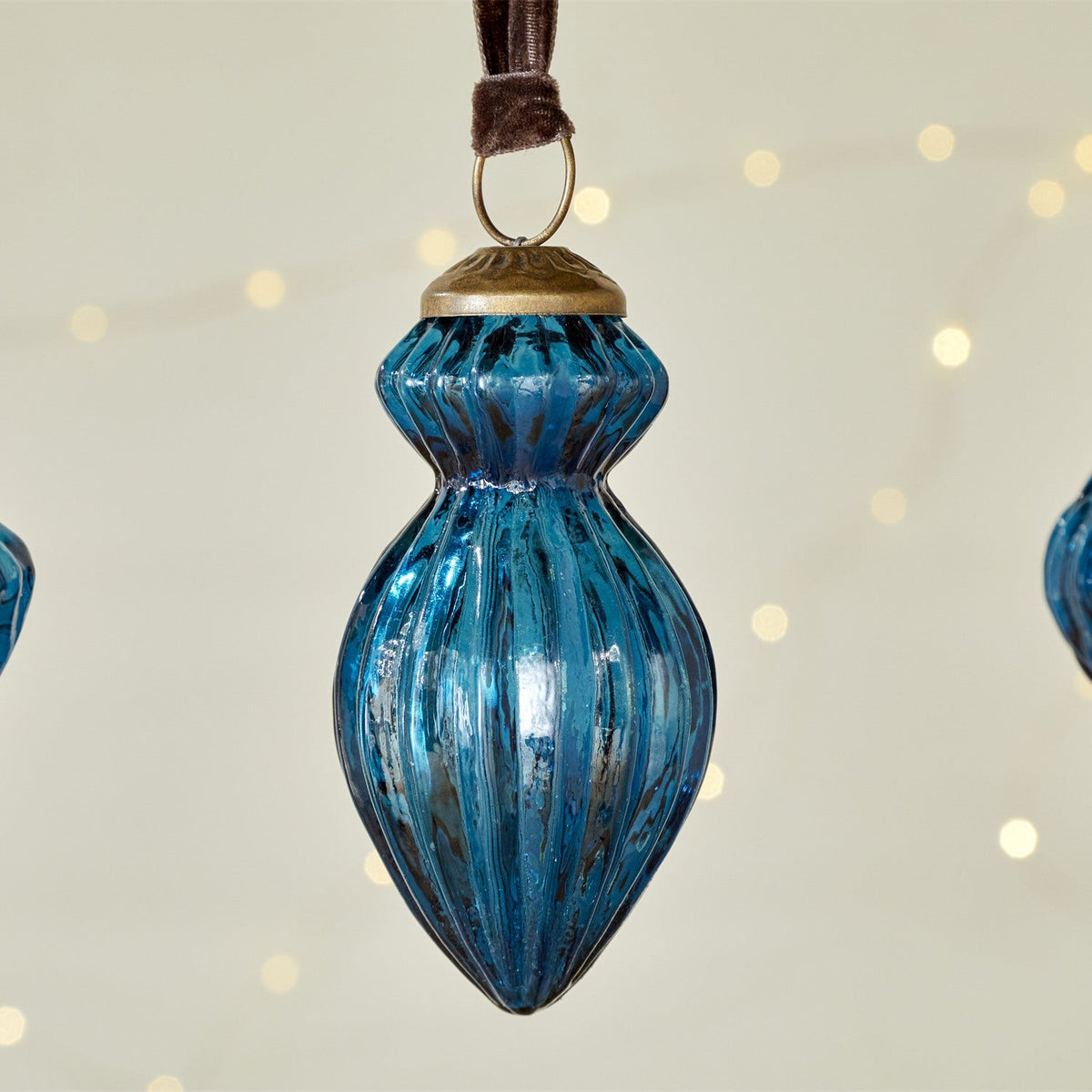 Manipur Ribbed Glass Baubles - Indigo - Set of 3