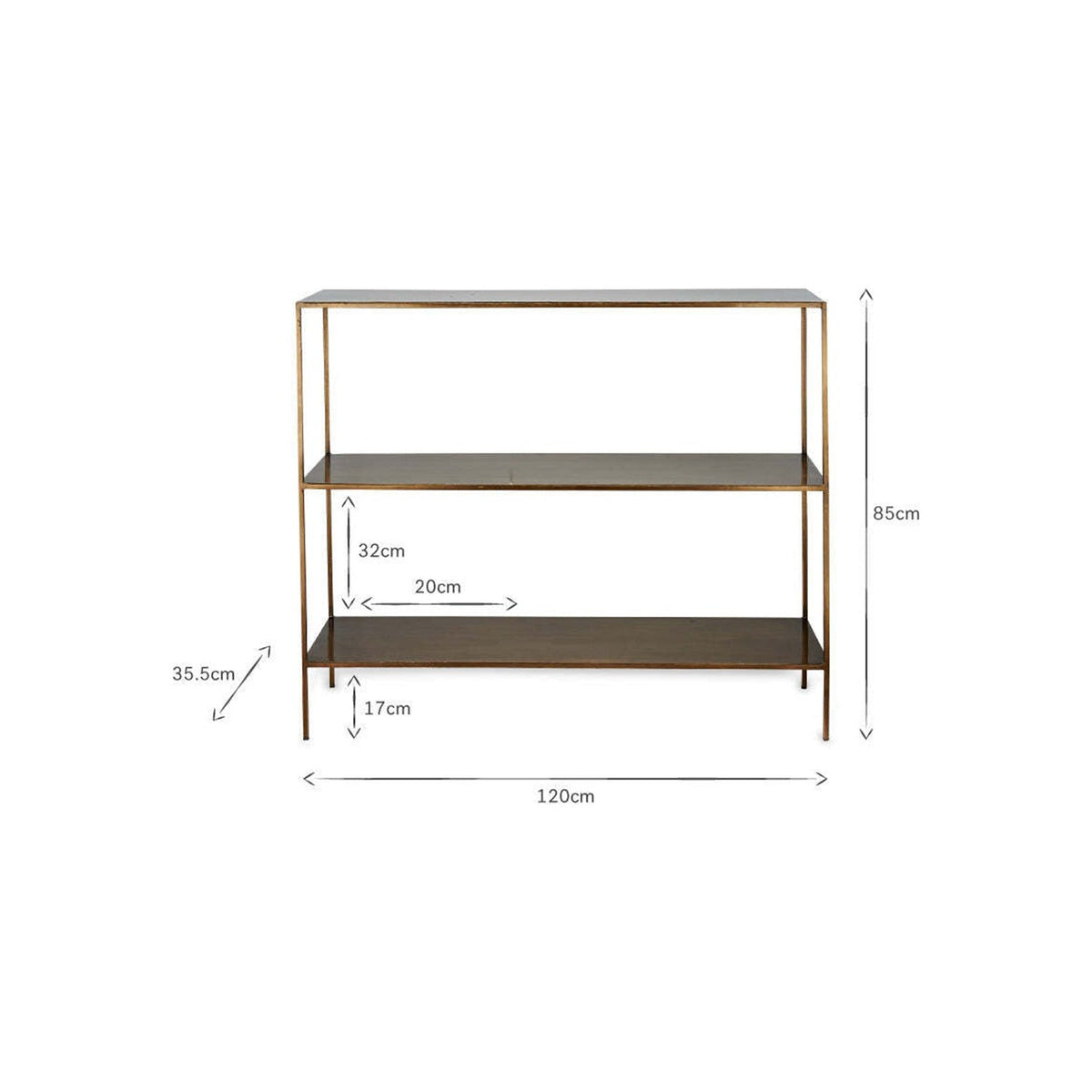 Mahi 3 Tier Iron Console Table - Antique Brass