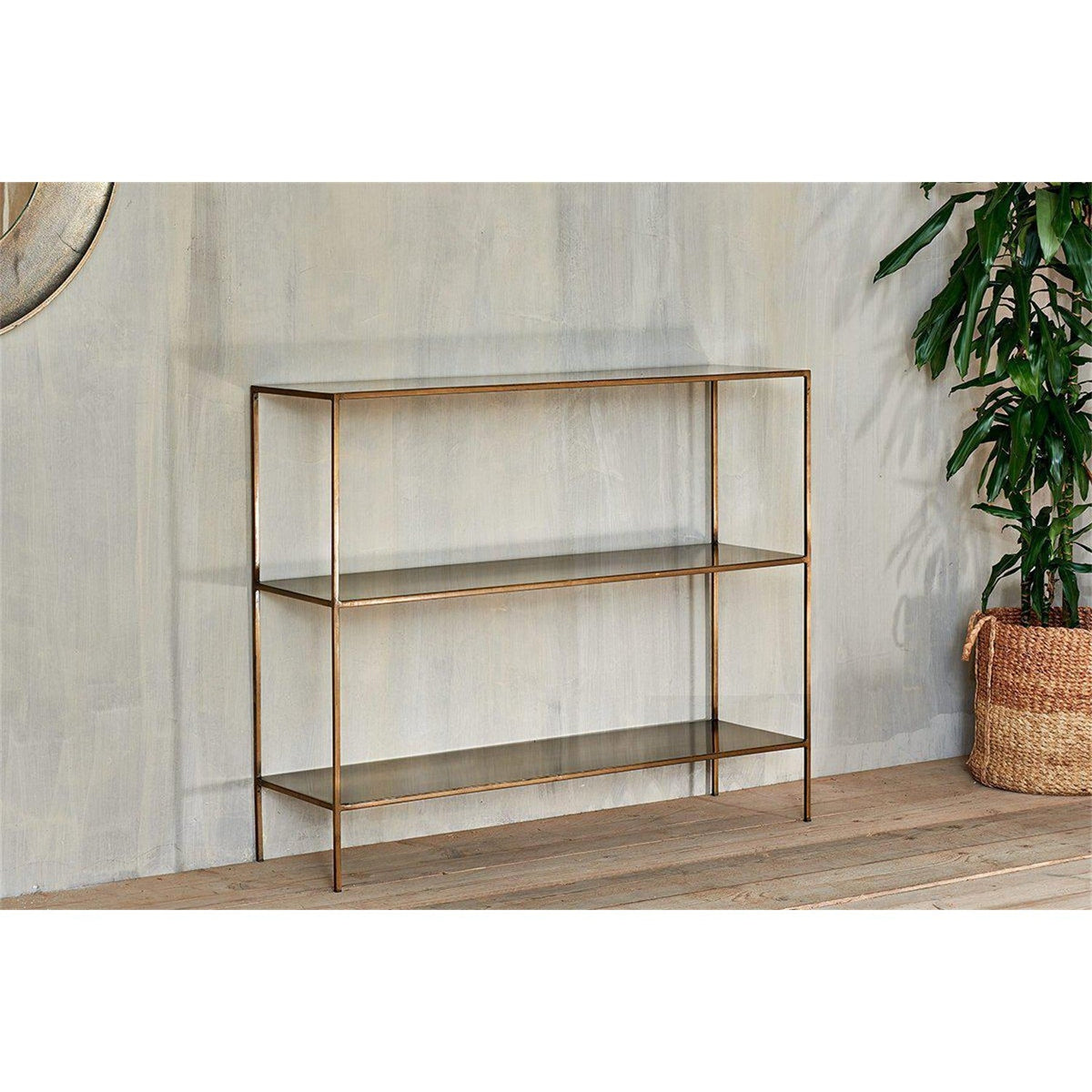 Mahi 3 Tier Iron Console Table - Antique Brass