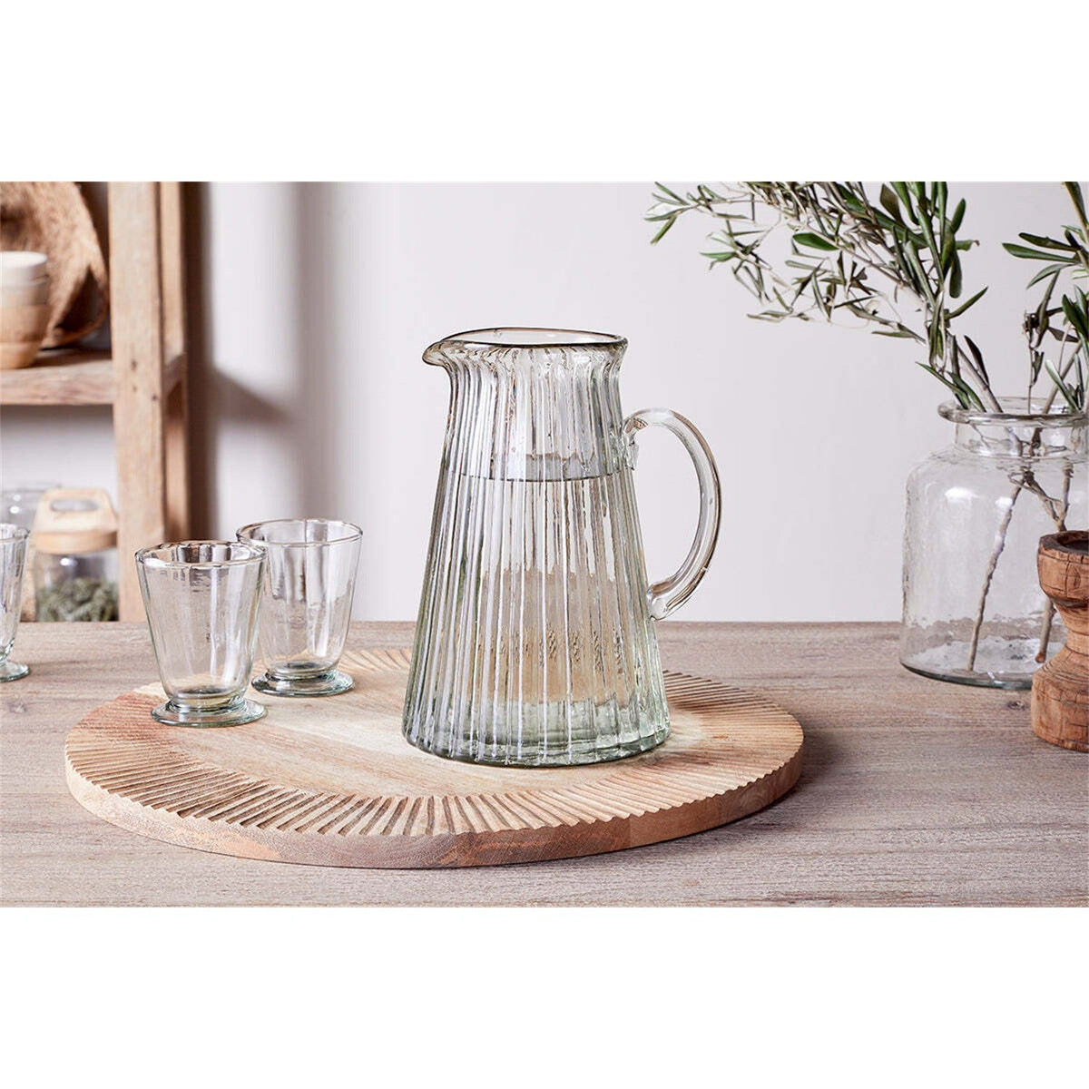 Minati Ribbed Recycled Glass Jug - Clear