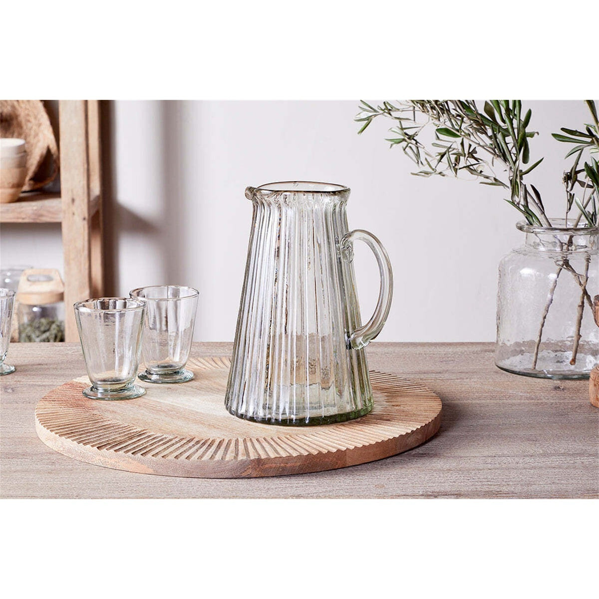 Minati Ribbed Recycled Glass Jug - Clear