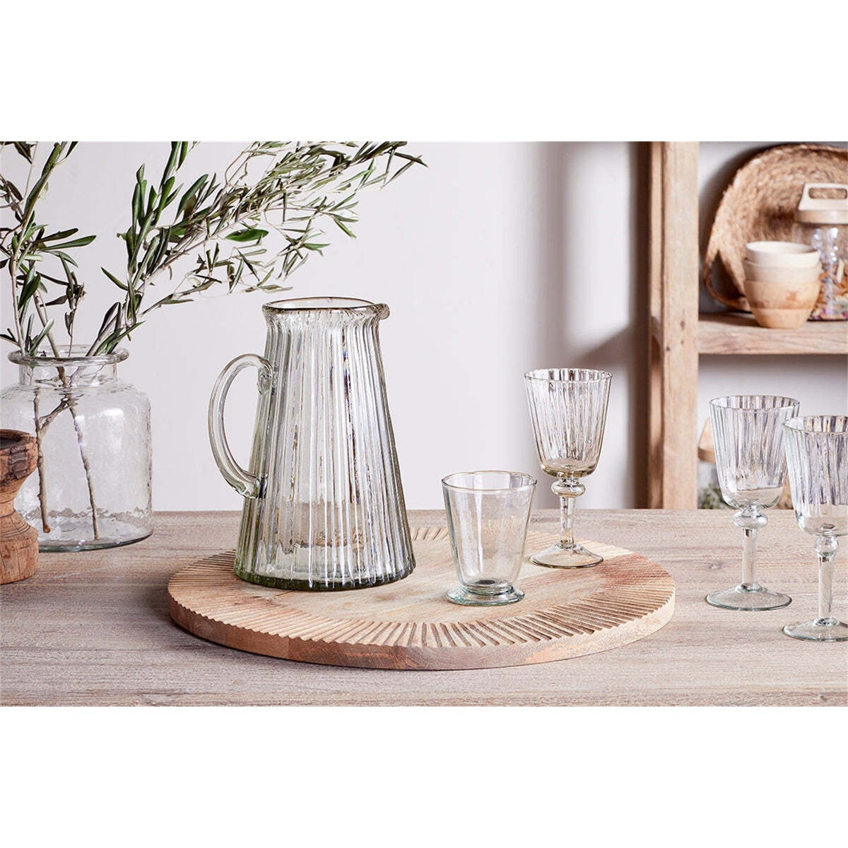 Minati Ribbed Recycled Glass Jug - Clear