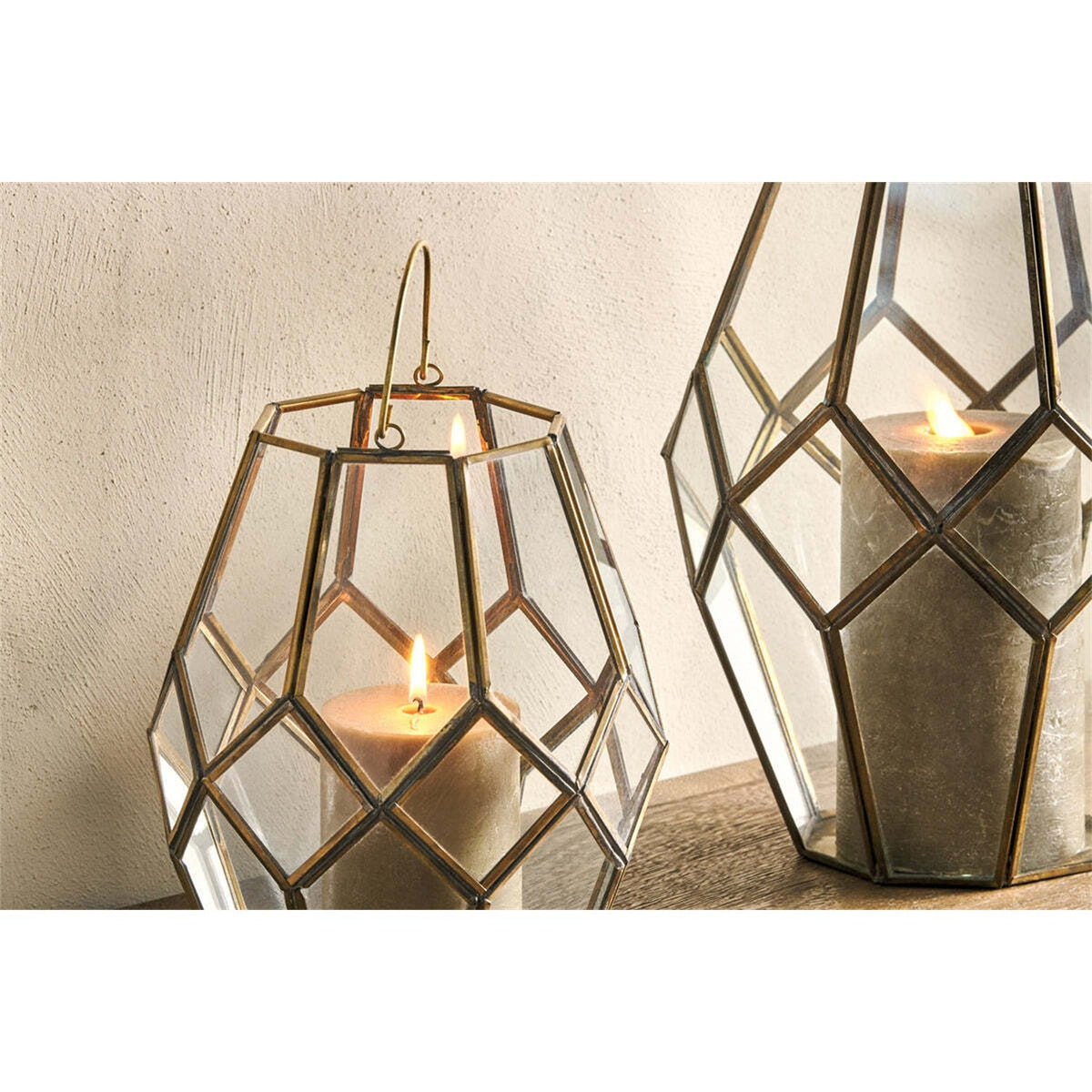 Mohani Small Faceted Glass Lantern - Antique Brass
