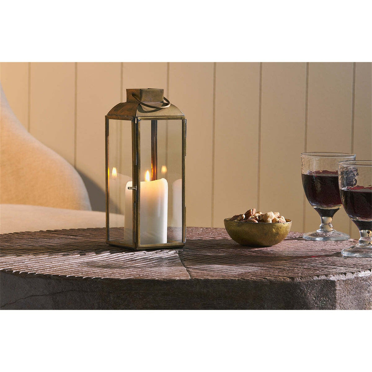 Maro Tall Brass Lantern - Antique Brass