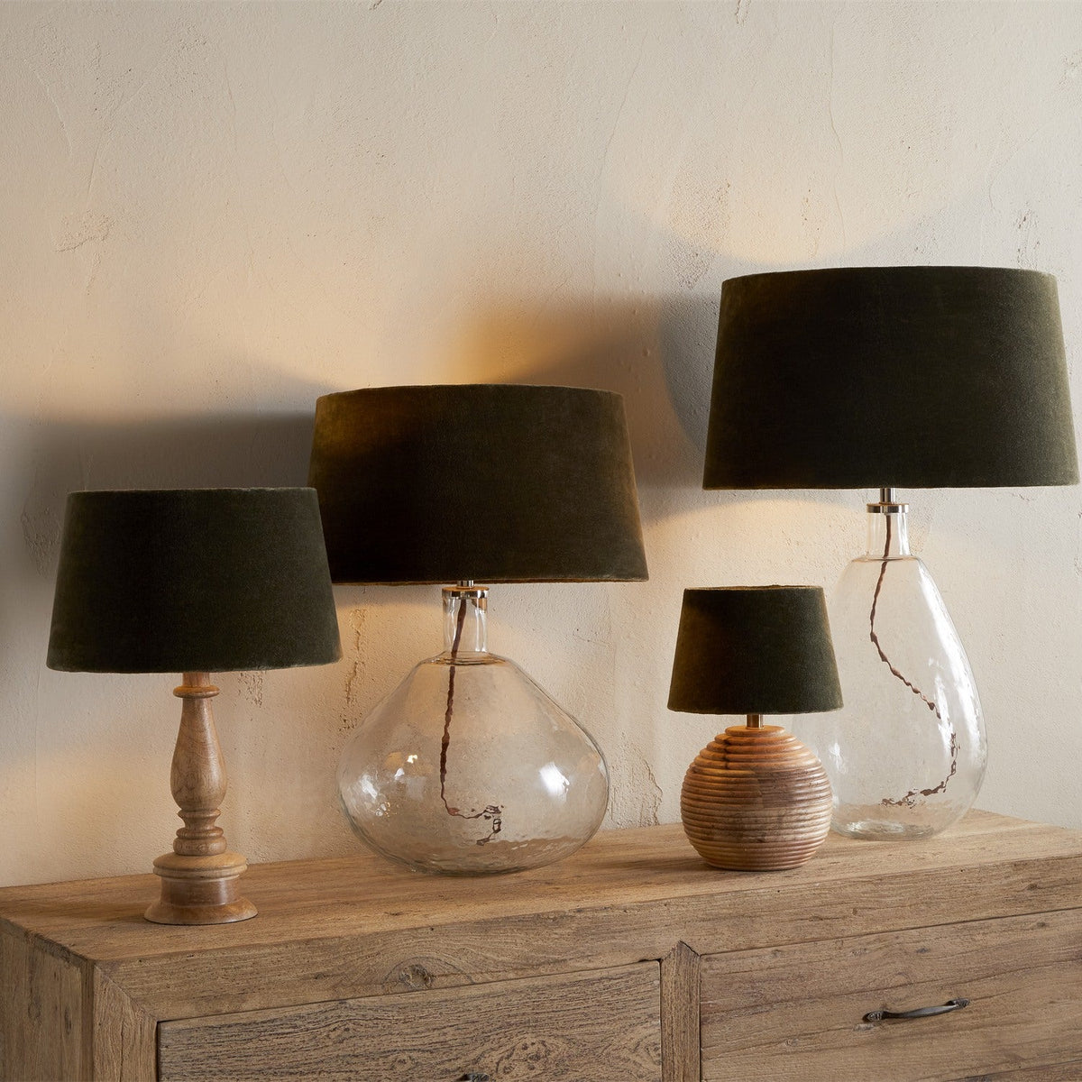 Mendai Small Velvet & Linen Lampshade - Moss Green