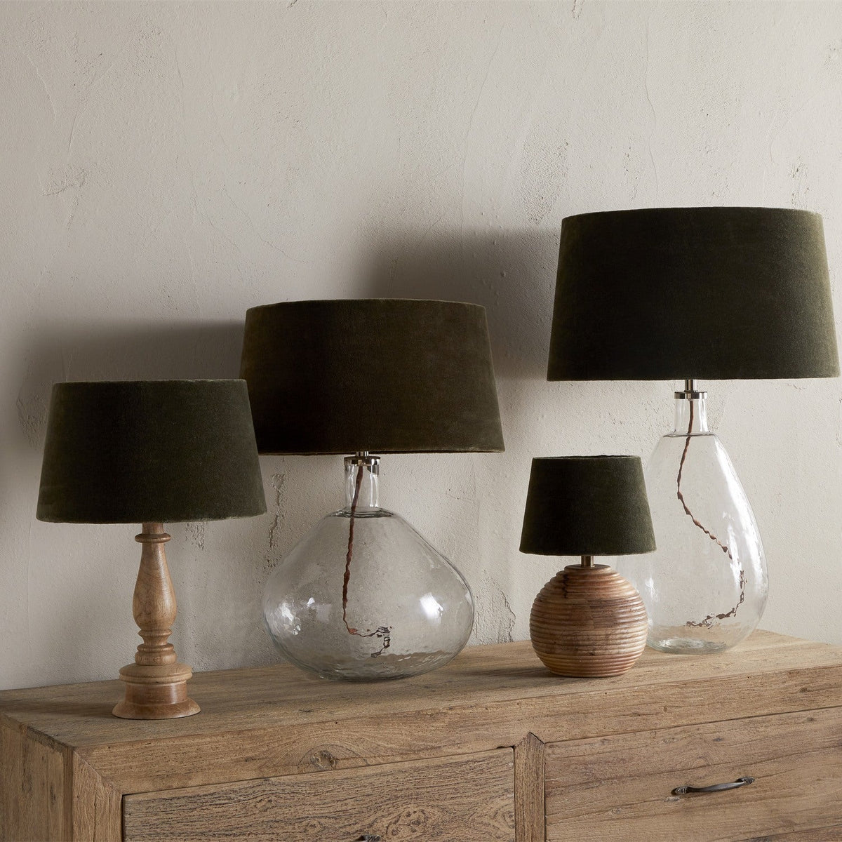Mendai Small Velvet & Linen Lampshade - Moss Green