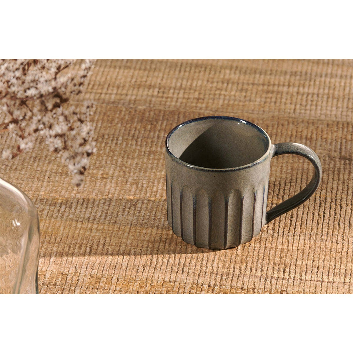 Moda Grooved Ceramic Mug - Pewter - Set of 2