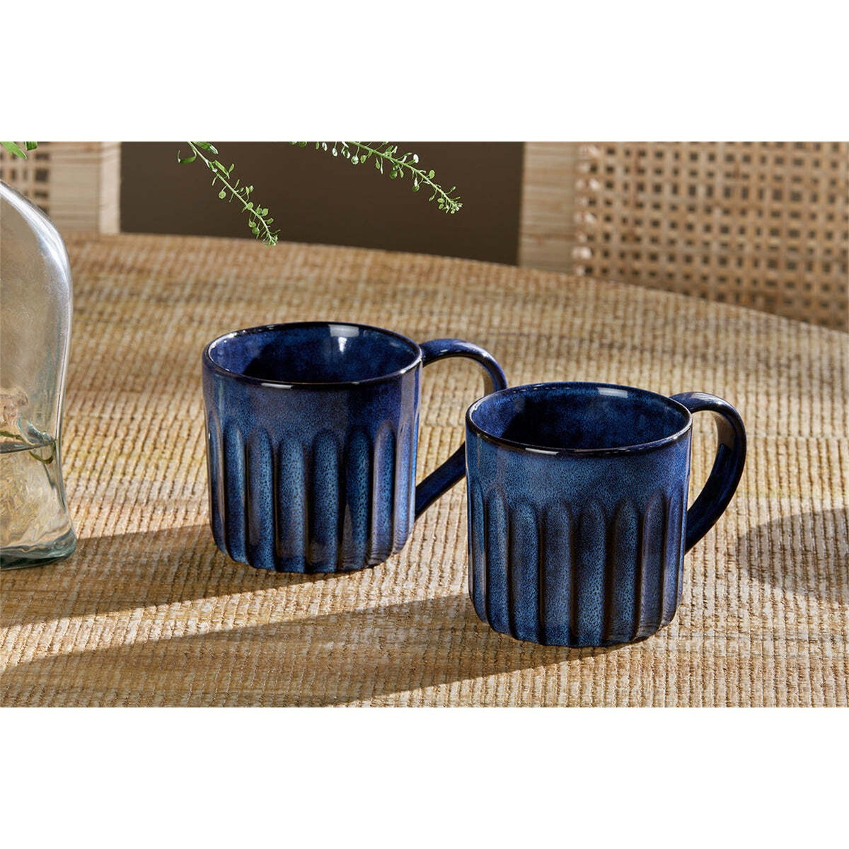 Moda Fluted Ceramic Mug - Deep Blue - Set of 2