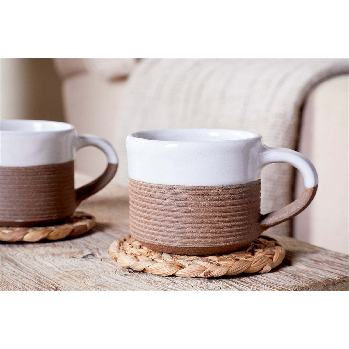 Mali Ribbed Espresso Mug - White - Set of 2