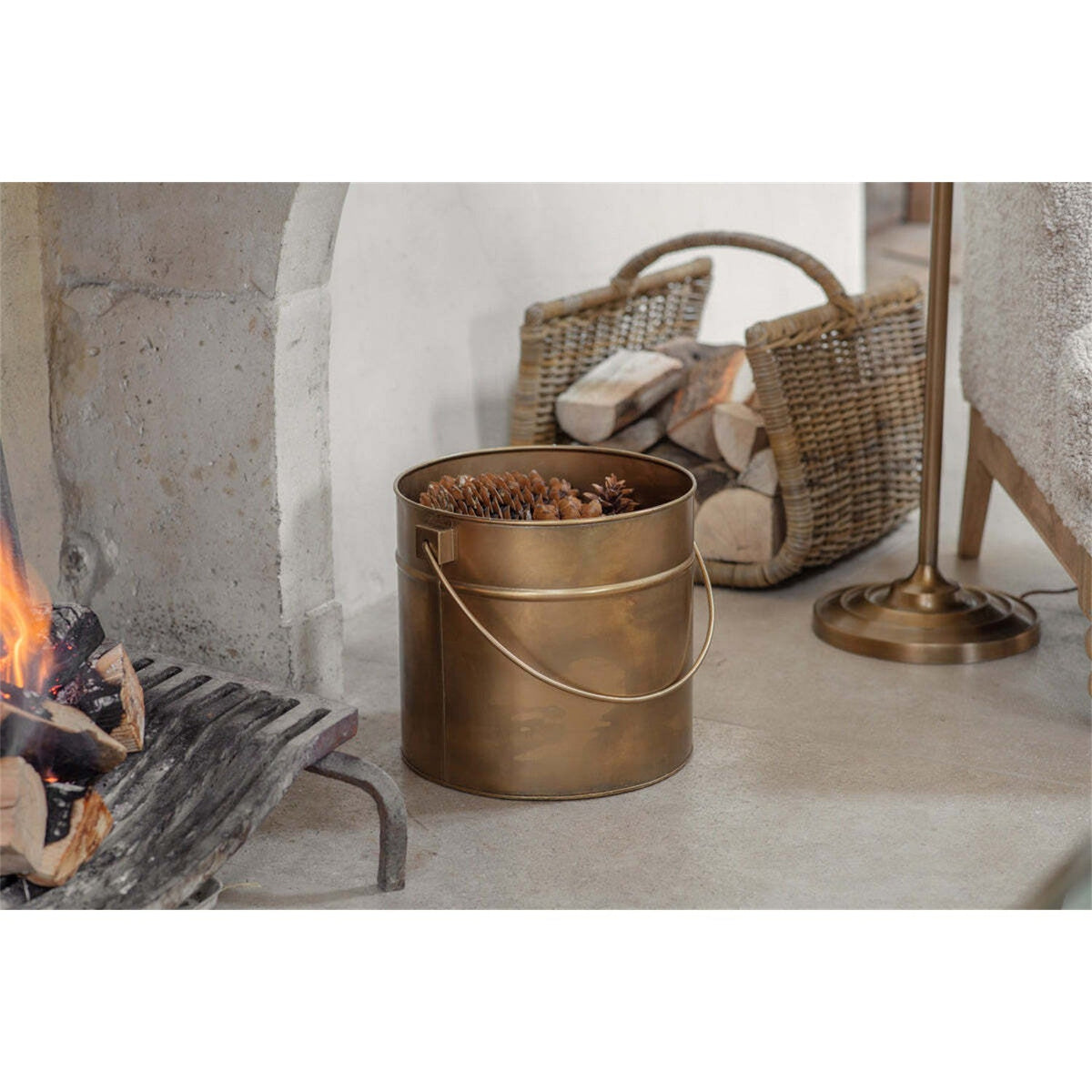 Mosat Iron Fireside Bucket - Antique Brass