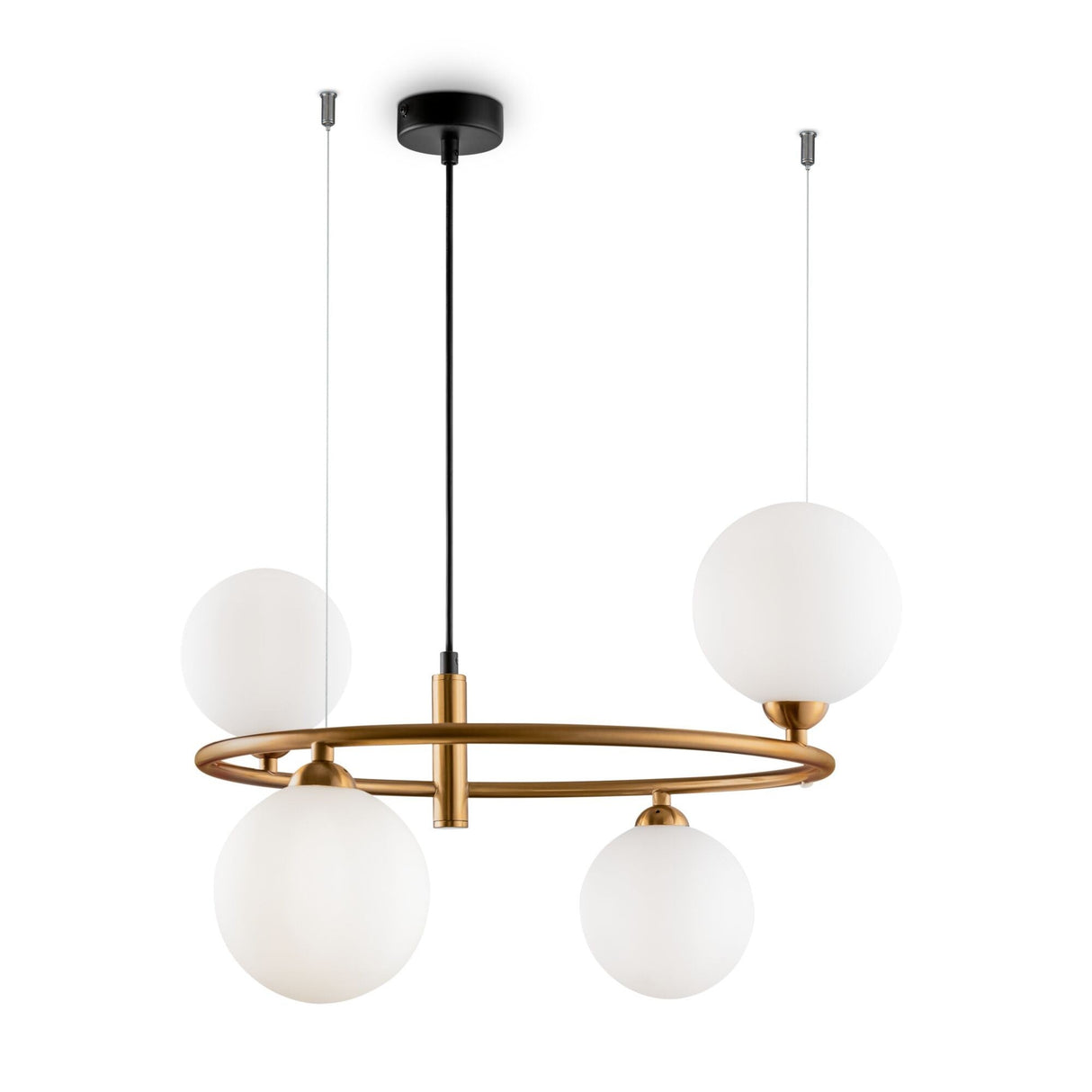 Ring 4 light circular suspension in brass with white glass, perfect for adding a touch of elegance to any room.