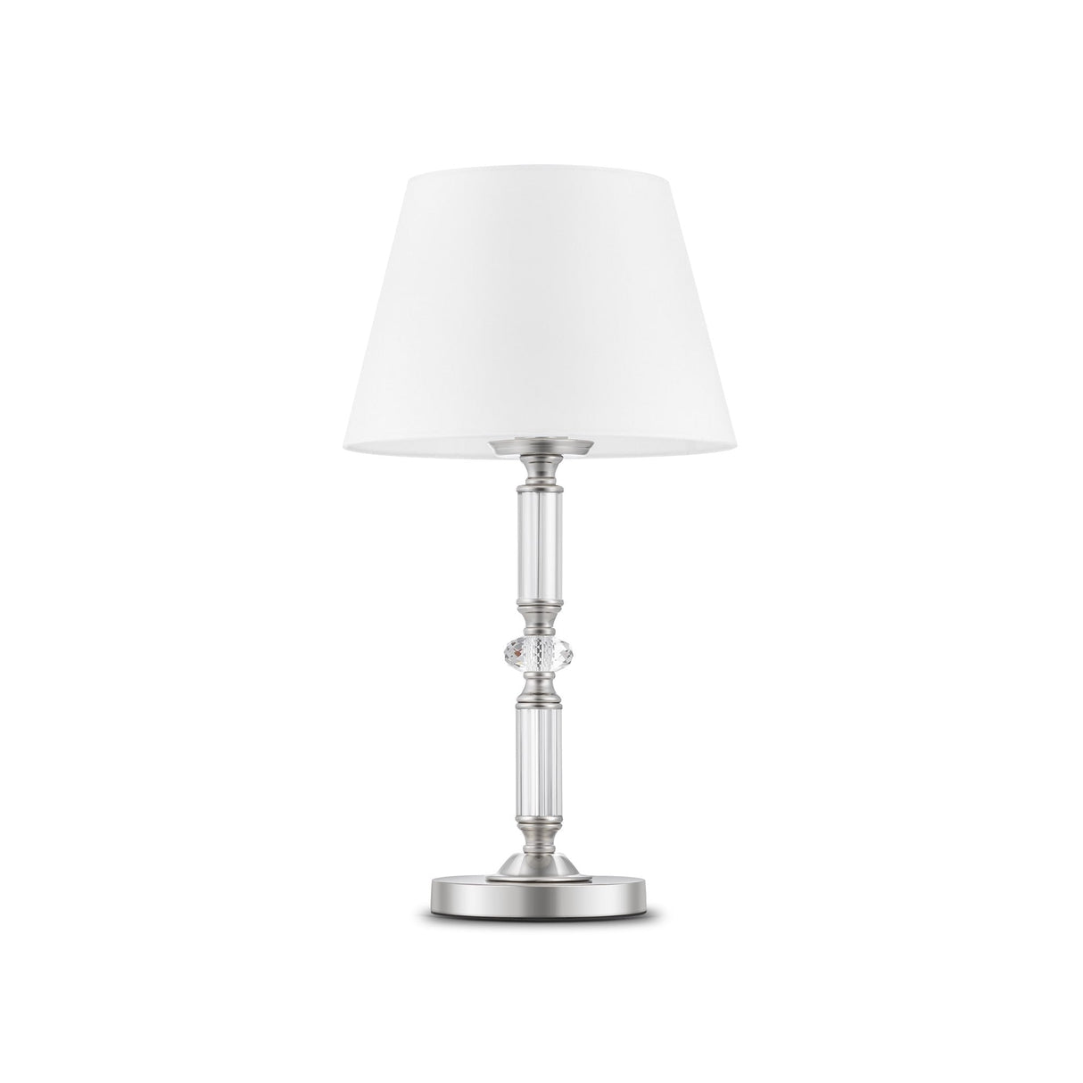 Riverside table lamp in chrome with white shade, ideal for modern desk or side table lighting.