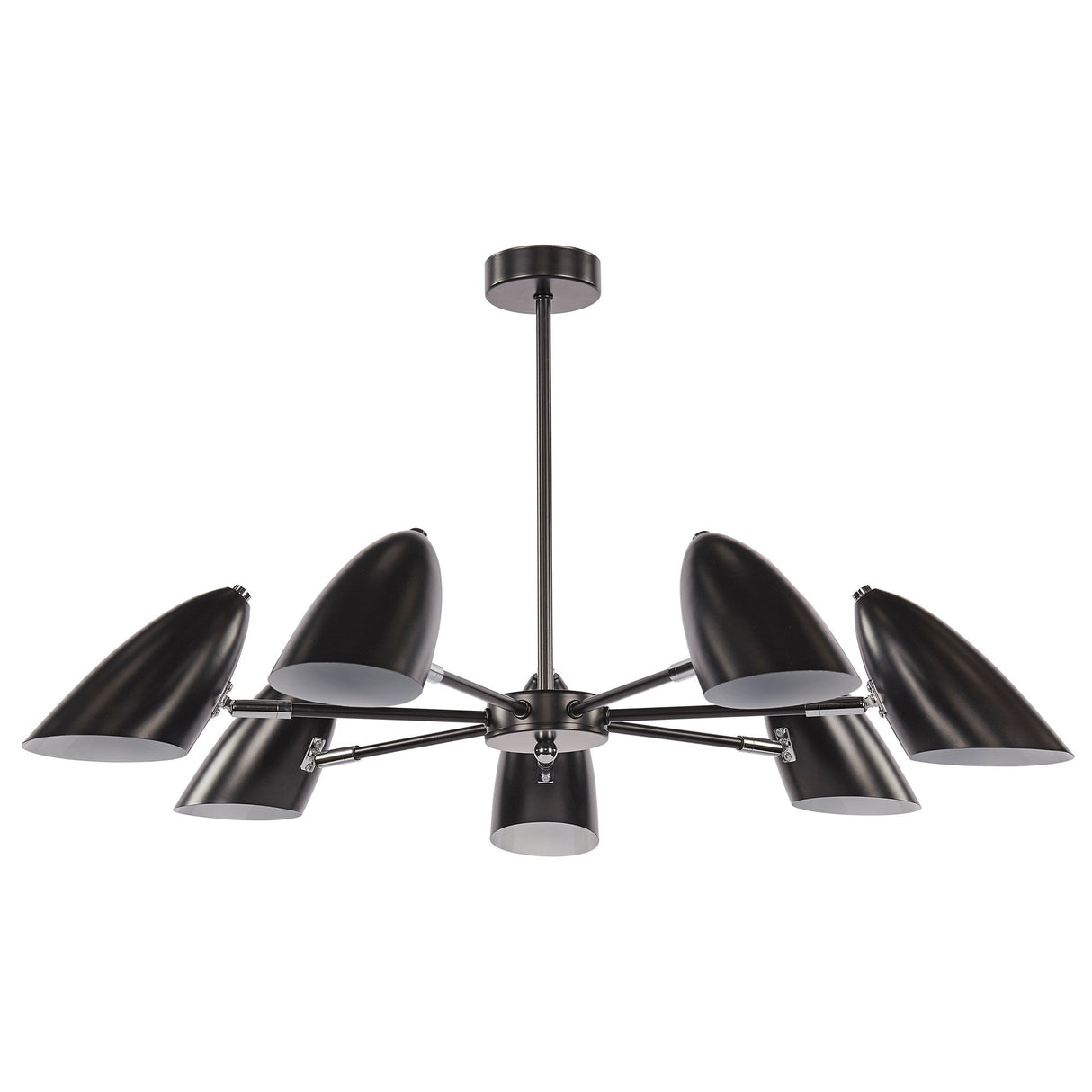 Aida 7 Light Chandelier in black, shown in an unlit state, emphasizing its intricate structure