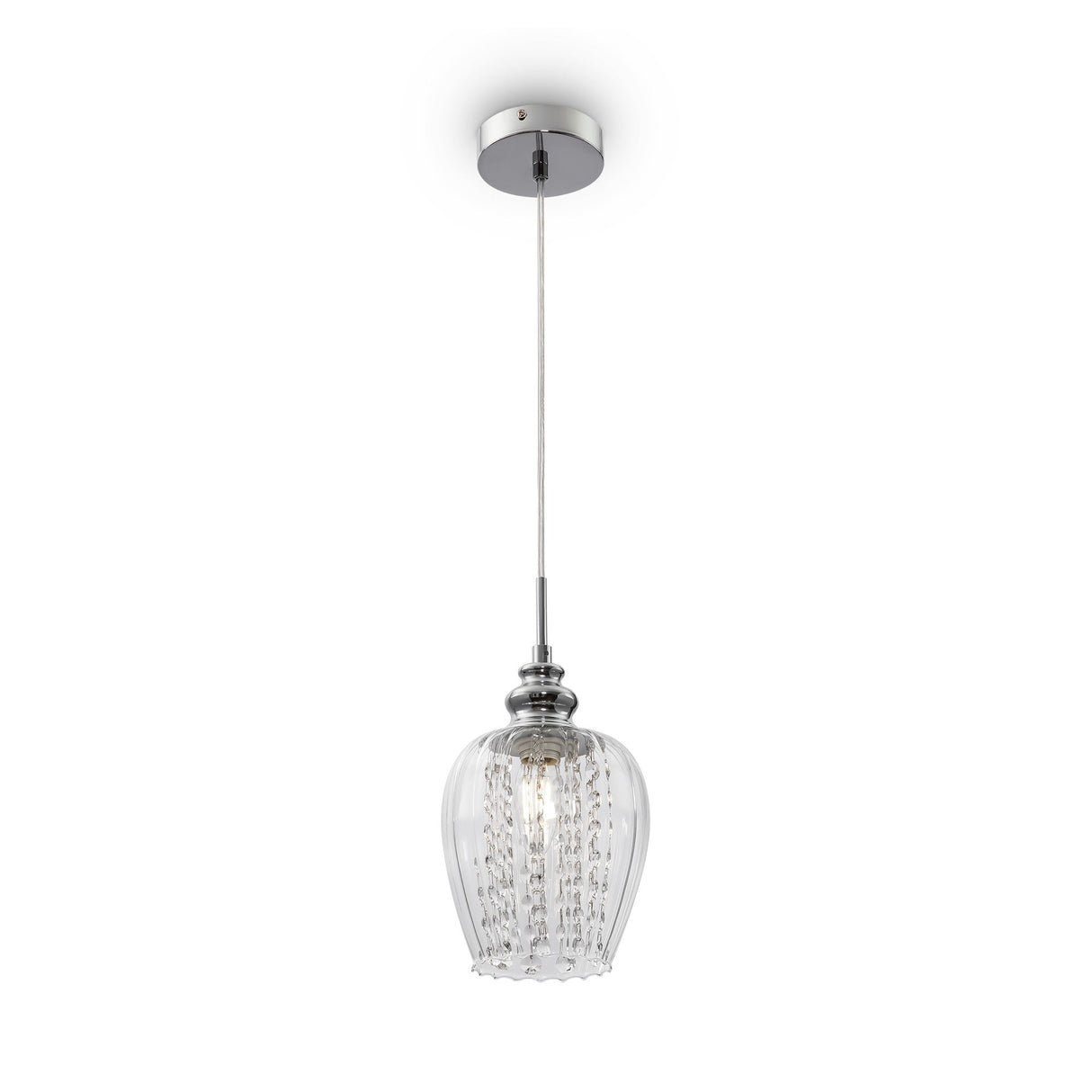 Blues Pendant Light in Nickel with Clear Glass, a stylish pendant with clear glass for ambient lighting.