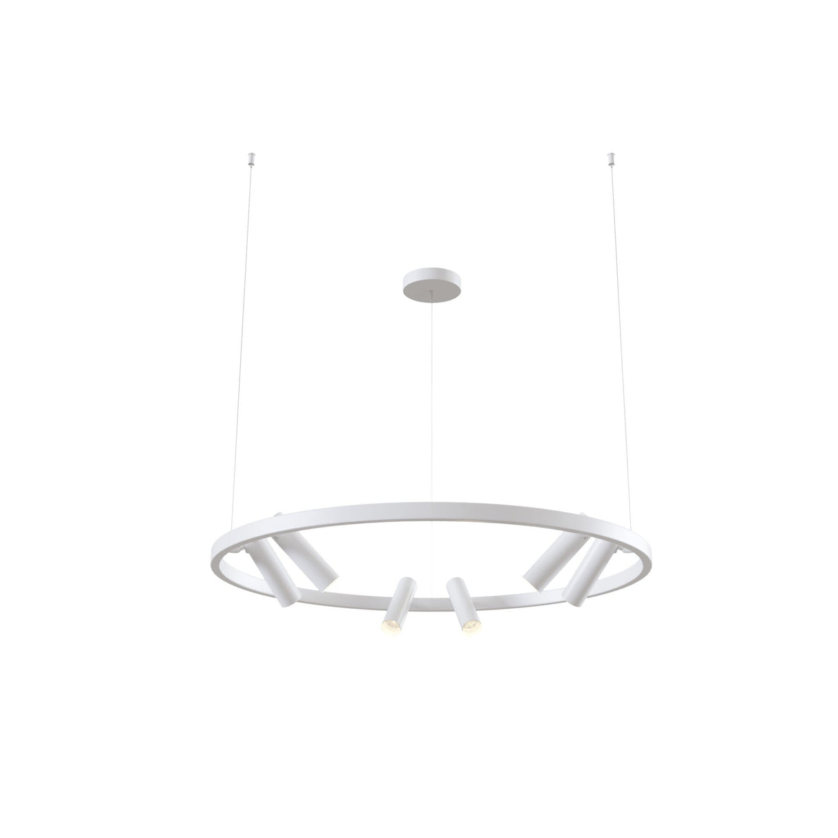 Satellite LED circular suspension light in white, providing broad illumination with a modern, minimalist design.