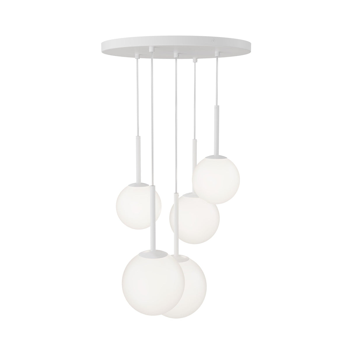 Basic form 5 Light Cluster Pendant in white, ideal for illuminating spaces with a cluster of elegant light points.
