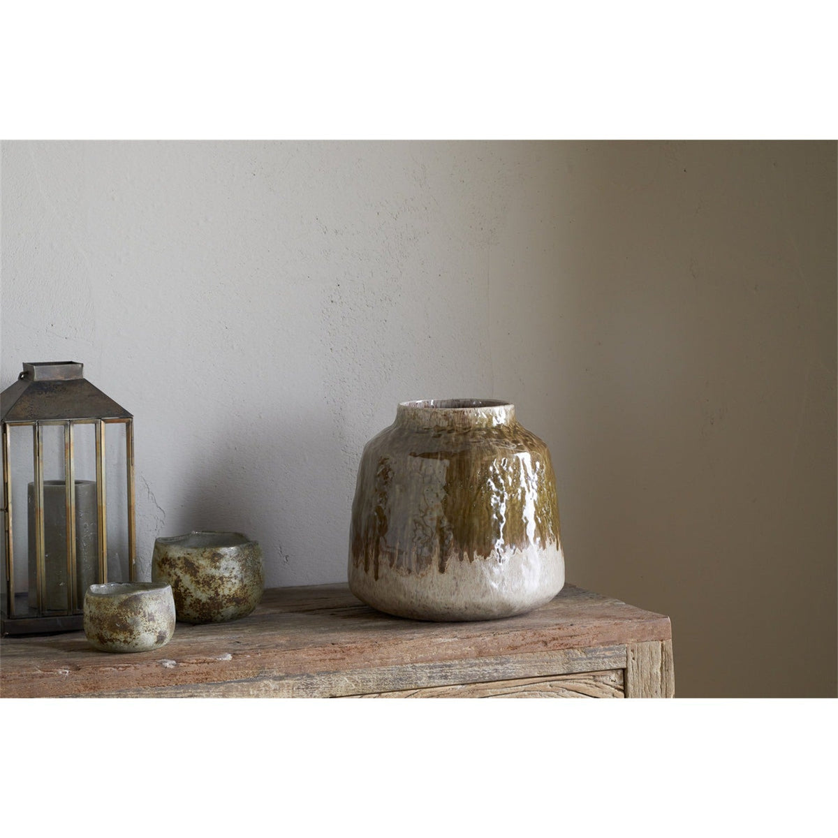 Melina Reactive Glaze Ceramic Vase - Olive & Natural