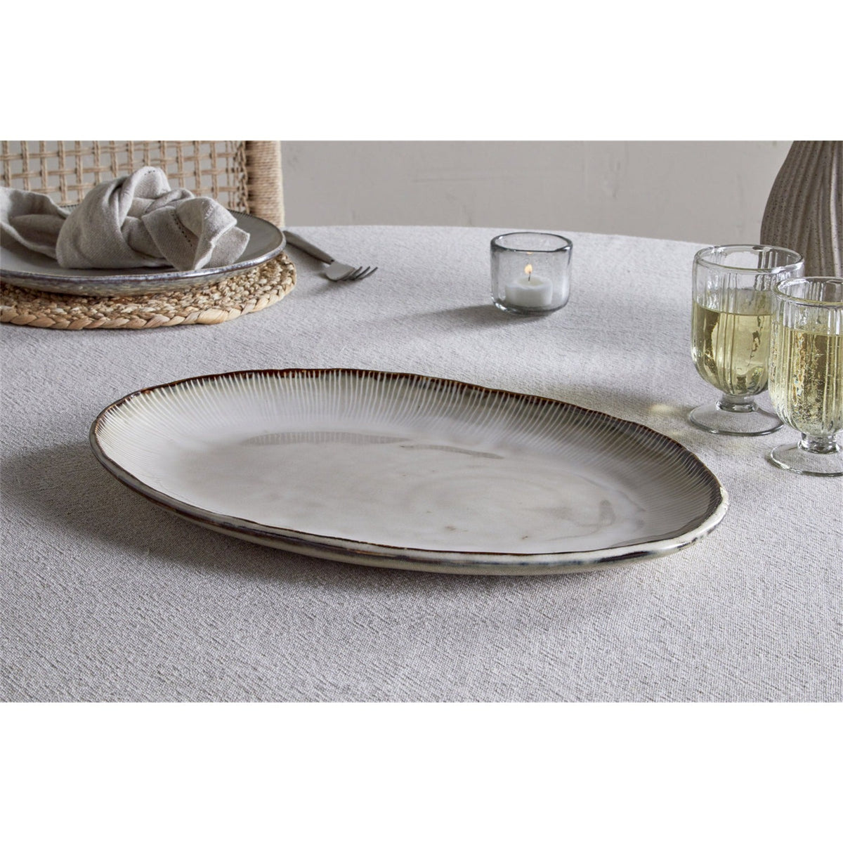 Malia Large Oval Serving Platter - Cream