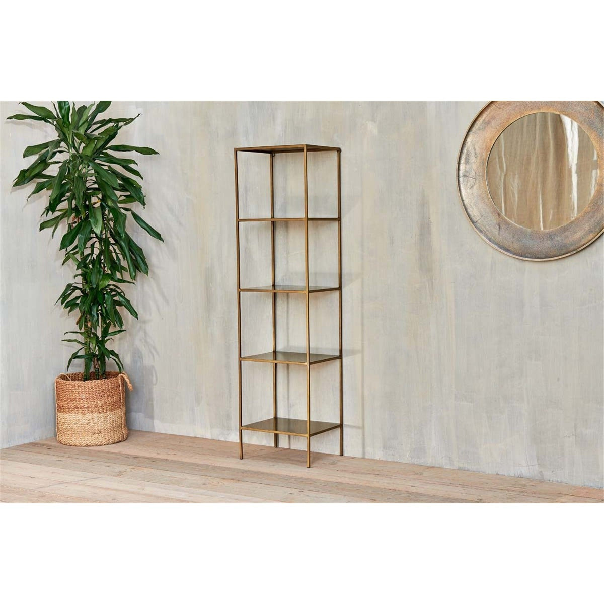 Mahi 170 x 46 x 36cm Shelving Unit - Antique Brass